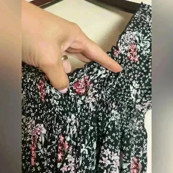 Free Preople Peasant Babydoll Floral Mini Press Black M - Picture 4 of 9